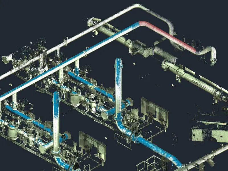 Selected pipe geometry aligned with industrial point cloud data in FARO As-Built